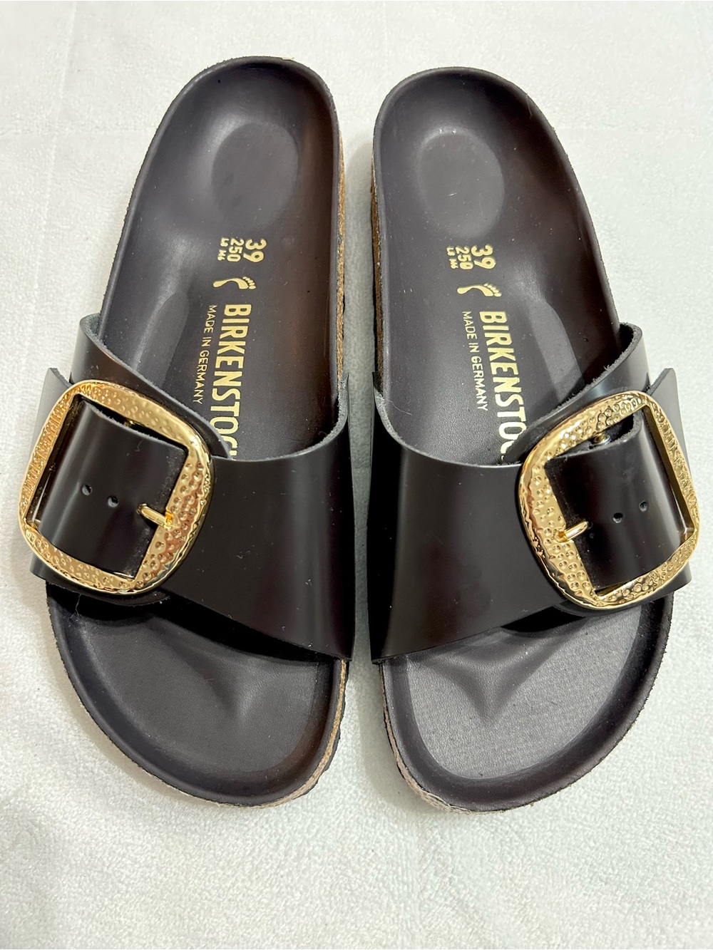 BIRKENSTOCK Madrid Big Buckle Natural Leather Patent Womens Sandals Sz 39 NWOT